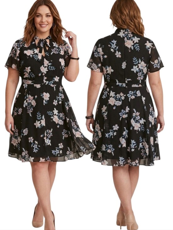 torrid Dresses & Skirts - TORRID Multi-Color Floral Print Chiffon Skater Dress - Size 16